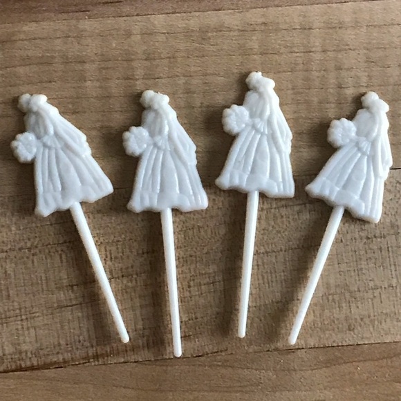 Vintage Bride and Groom Picks Toppers Wedding Decor Made in Hong Kong 4 … - Picture 1 of 5